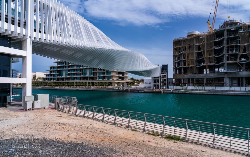 Dubai Water Canal bridge twisted into a spiral or helix design