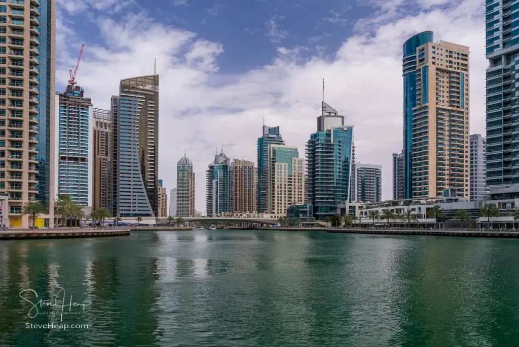 Water level view of the Dubai Marina
