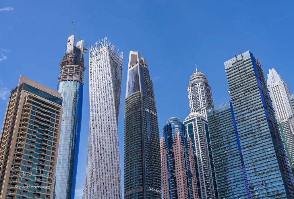 Varied designs in the skyline around Dubai Marina