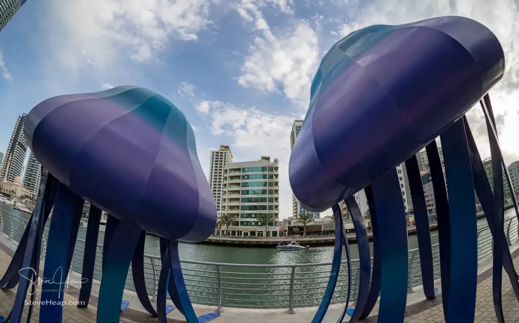 Sculpture of jellyfish on the waterfront of Dubai Marina
