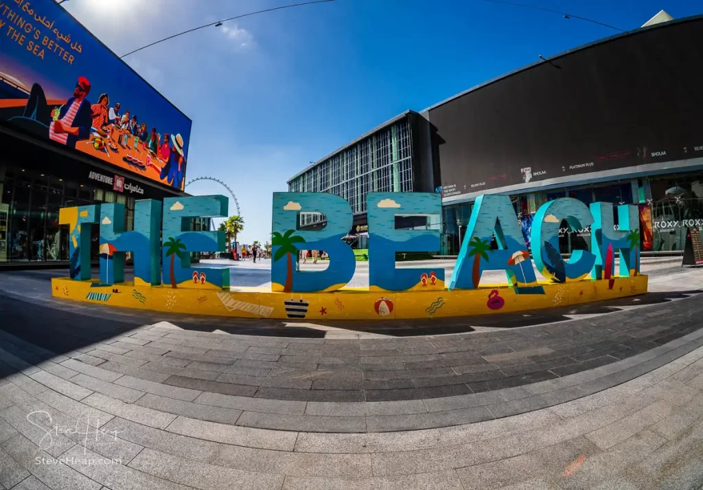 Sign welcoming visitors to JBR Beach shops and cinema