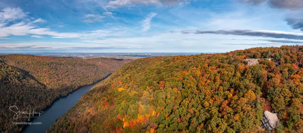 Panorama of the Cheat River canyon and the city of Morgantown seen from the air. Prints available from Pictorem and Fine Art America