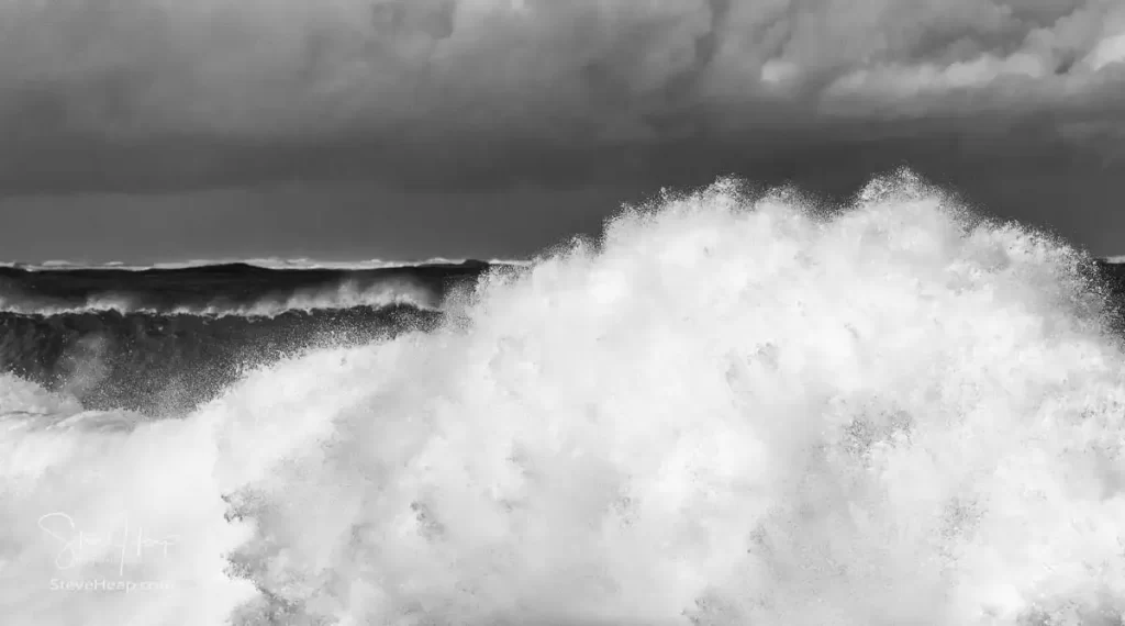 Black and white version of the storm driven waves on Lumahai Beach on Kauai