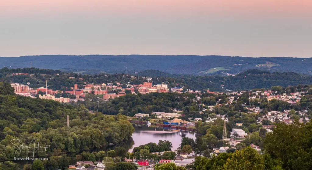 Wide panorama of Morgantown and Granville with the Monongahela River in the foreground. Prints in my online store