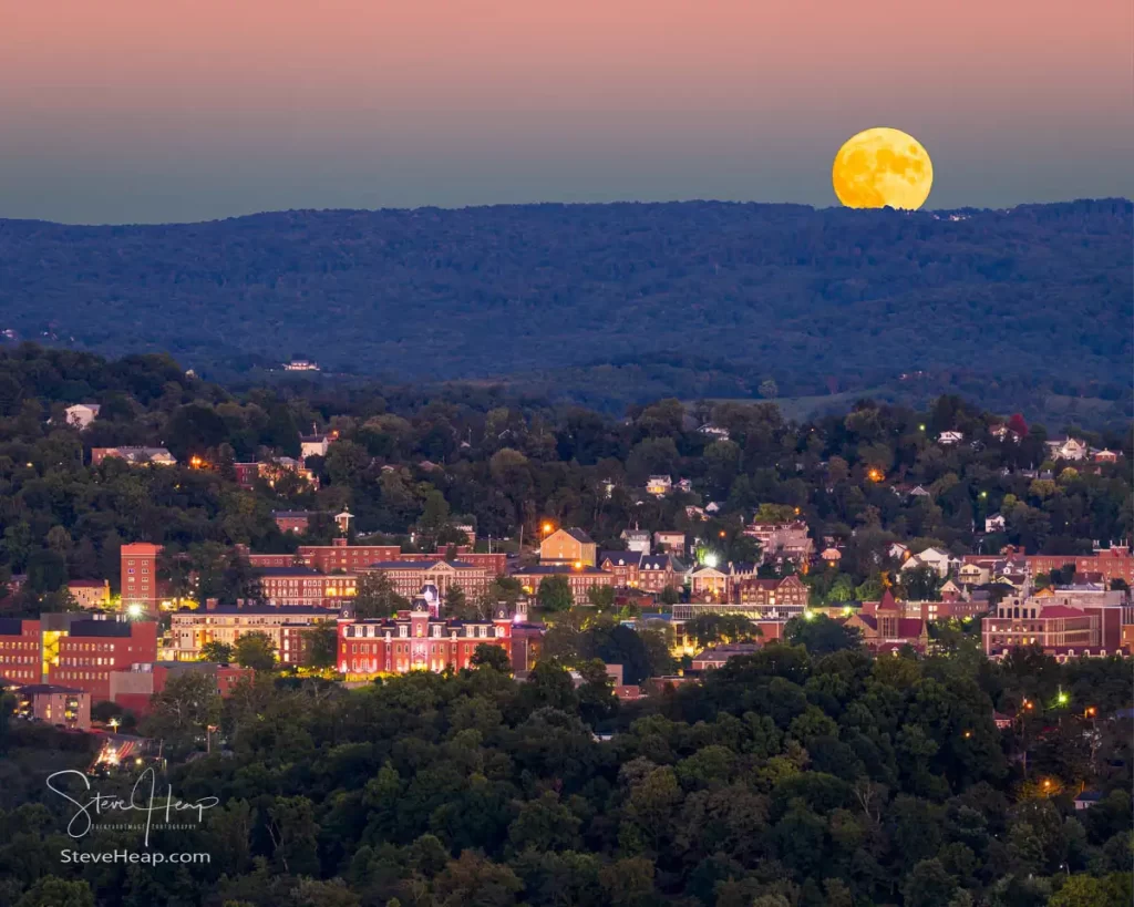 The Blue Supermoon rising over the WVU campus in downtown Morgantown, WV. Prints in my online store