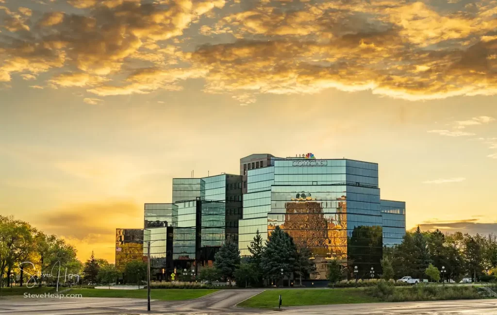 The glass covered Comcast offices on the banks of the Mississippi River in St Paul, Minnesota