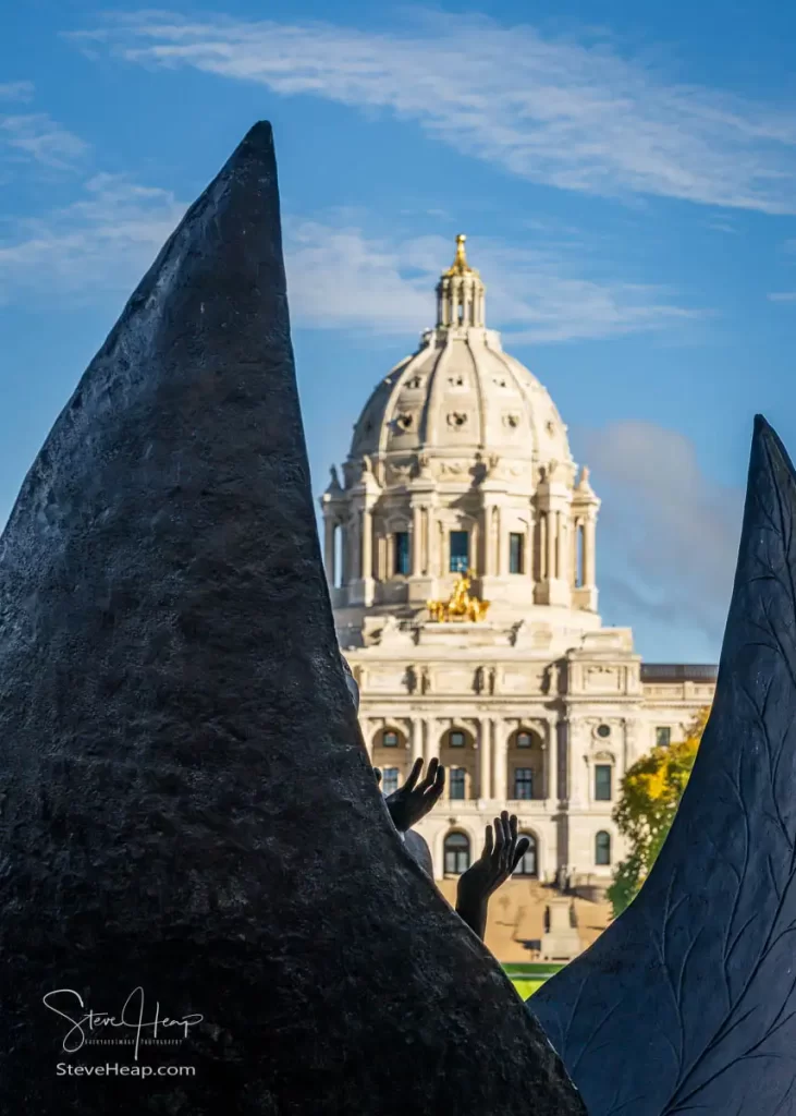 Promise of Youth sculpture frames the State Capitol in St Paul, Minnesota. Prints available in my online store