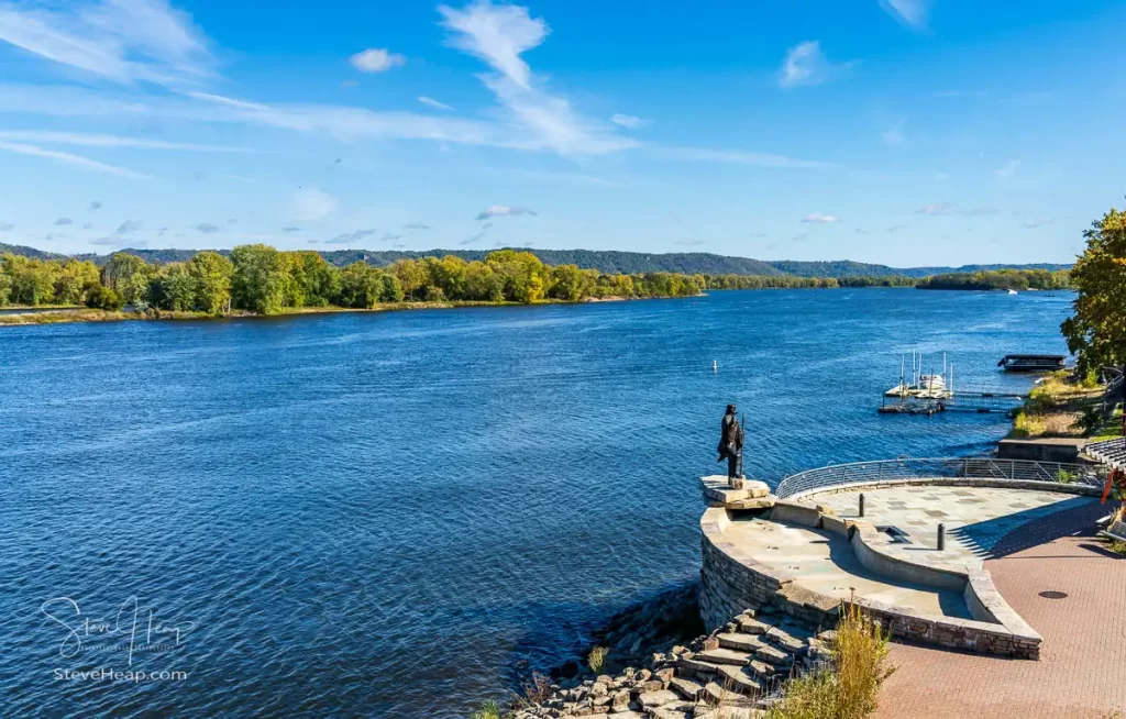 Statue to Wapasha the First overlooking the Mississippi River at Wabasha in Minnesota. Prints available in my online store