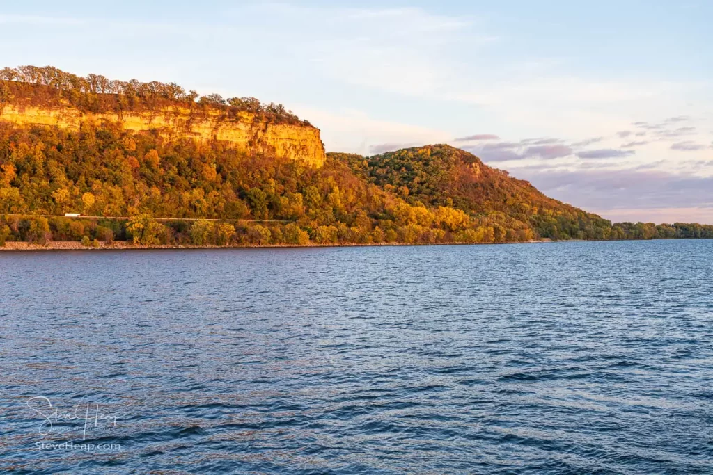 Cliffs of Maiden Rock Bluff state natural area from Mississippi river. Prints available in my online store