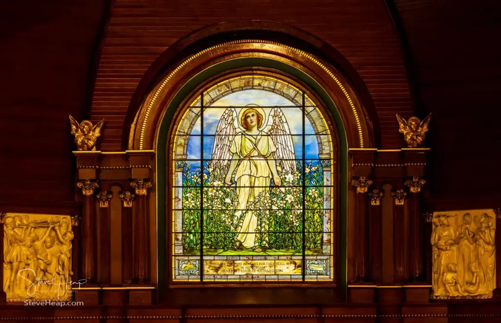 The Angel among the Lilies, Tiffany window installed in 1896 in memory of a young woman who dies at 18 years old. Prints available in my store