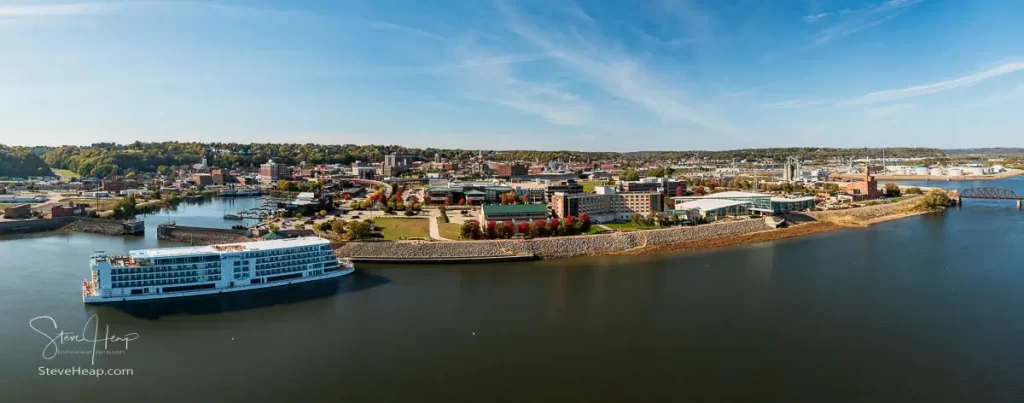 Panorama of Dubuque, Iowa with the Viking Mississippi docked by the inner harbor and Mississippi museum. Prints available in my online store