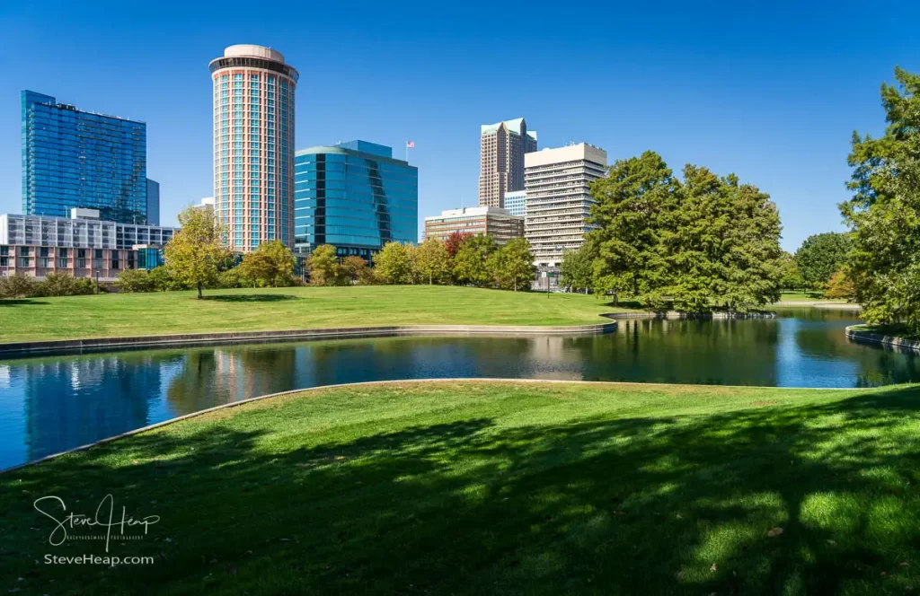 Downtown St Louis in Missouri seen across the lake in the Gateway Arch National Park. Prints available in my online store