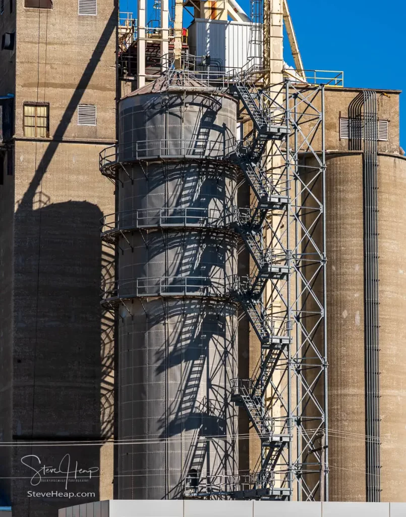 Intriguing shadows on the side of a grain silo in East St Louis, Illinois