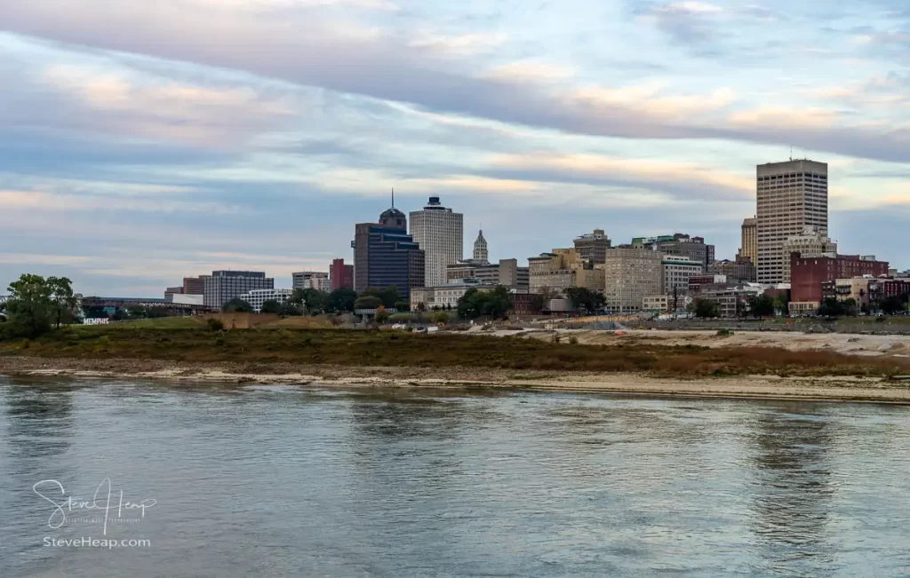 Sunset lighting up the clouds over downtown Memphis, Tennessee
