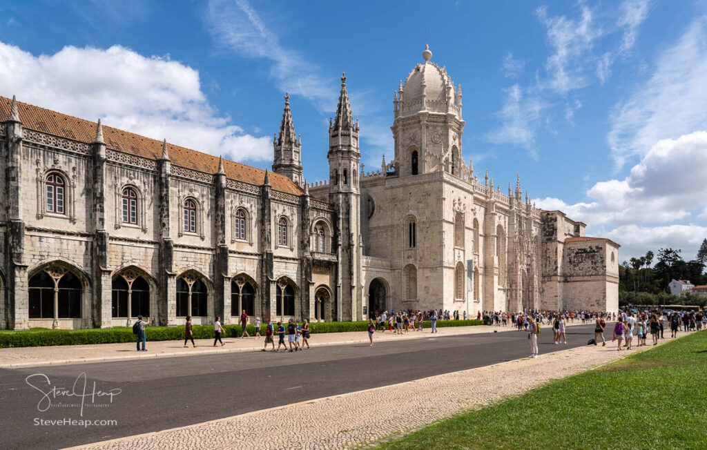 Tourists and visitors at the Monastery of Jeronimos in Belem near Lisbon in Portugal