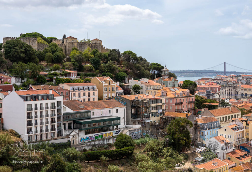 Panorama of the skyline of Lisbon over the rooftops of the old town