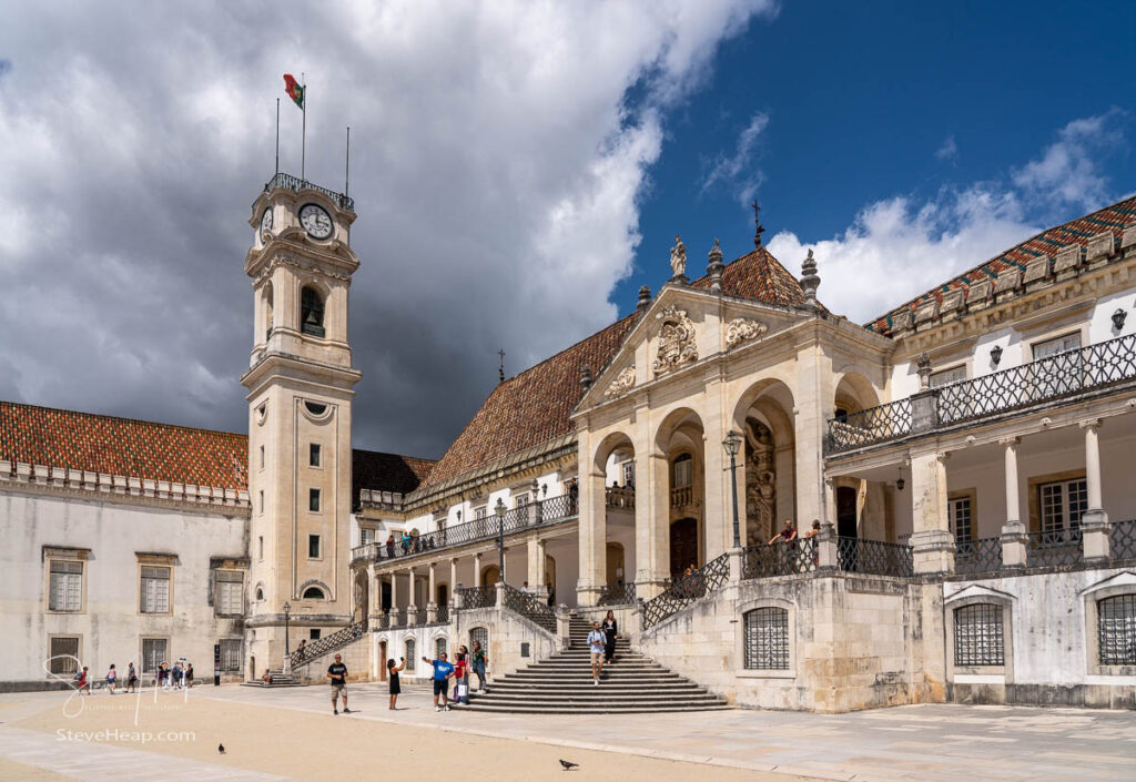 The clocktower and main entrance of the University of Coimbra in Portugal