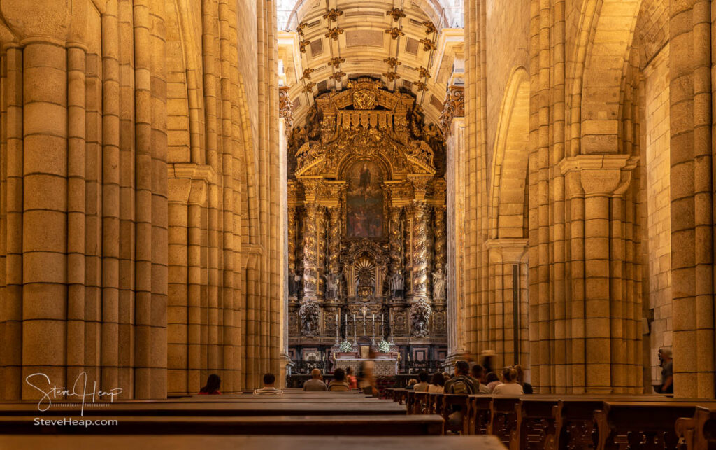Interior and altar of the main cathedral or Se in Oporto Portugal