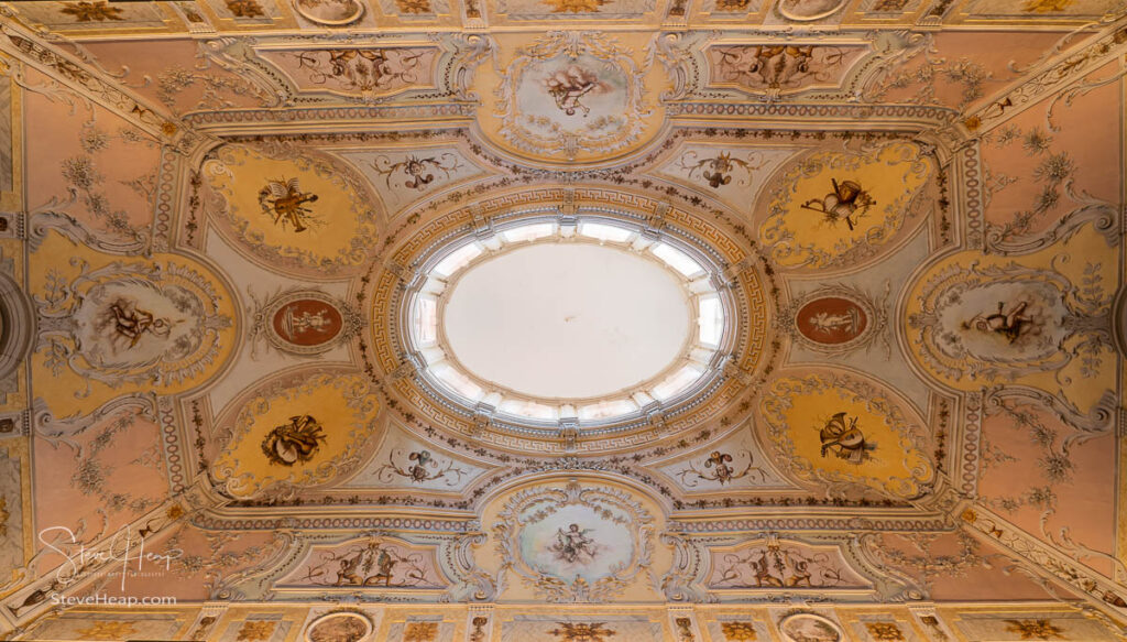 Painted ceiling above the main staircase of Bishop's Palace in Oporto or Porto in Portugal