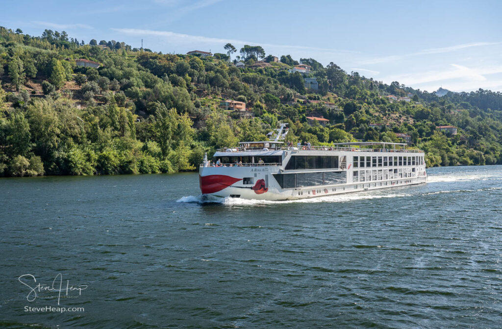 A Rosa Alva river cruise boat touring the Douro River in Portugal