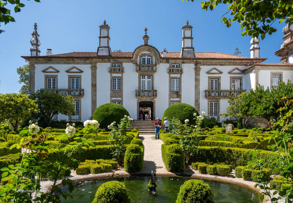 Rear entrance and ornate gardens of Mateus Palace in Vila Real, Portugal