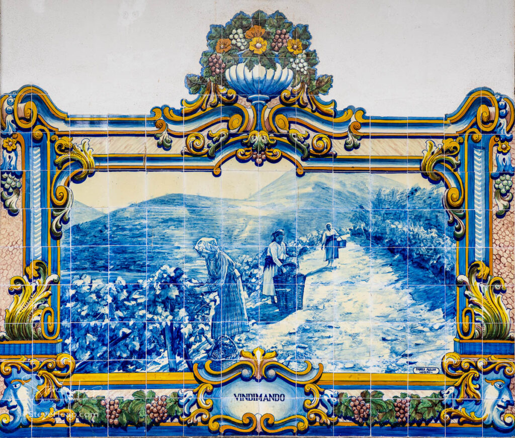Glazed tiles by J. Oliveira, depicting the Douro region and Port wine making activities. Prints available in my online store