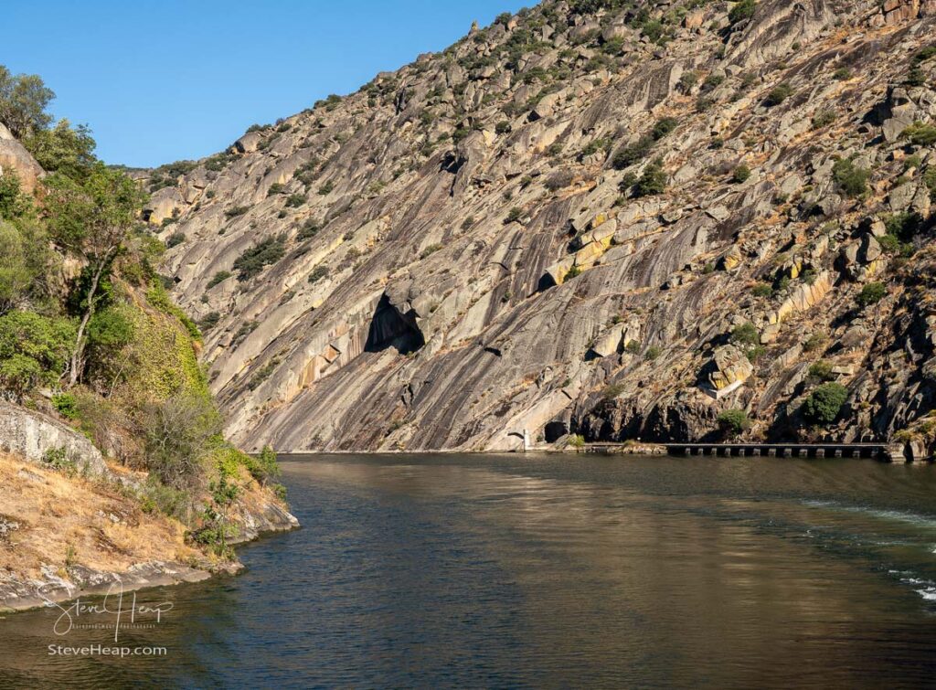 River Douro flowing through narrow rocky gorge in Portugal near Viseu