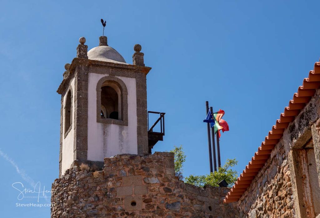 Stone tower by the old castle in the ancient town of Castelo Rodrigo in Portugal