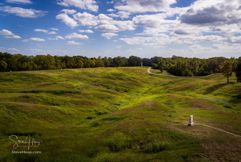 Battlefield in front of the Illinois memorial to the civil war battle of Vicksburg in Mississippi