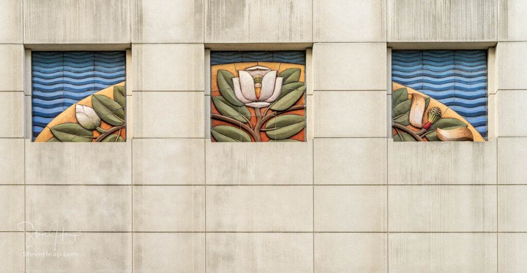 Art Deco style decoration using Magnolia flower on government building in Baton Rouge, the state capital of Louisiana. Prints in my online store