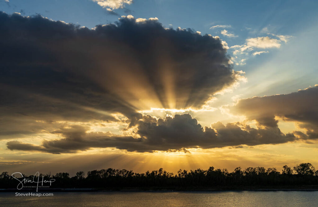 Dramatic sunset over the Mississippi river in Baton Rouge Louisiana looking towards Port Allen. Prints available in my online store