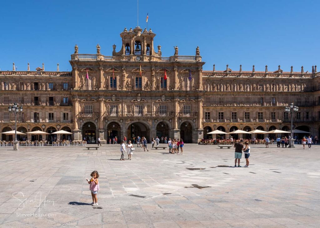 Tourists start to gather in the main square, the Plaza Mayor in Salamanca