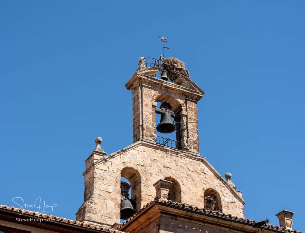 Stork's nest on the bell tower of St Martin's church in Salamanca