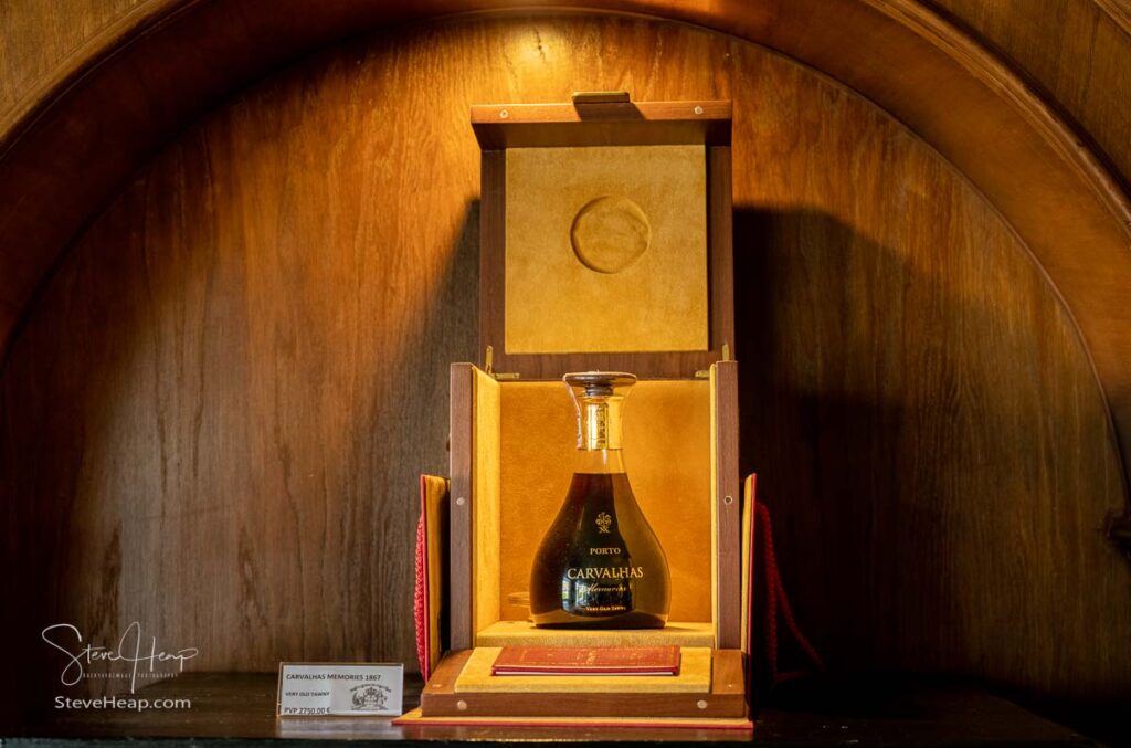 Display of very old tawny port wine from 1867 at the Carvalhas winery in the Douro valley