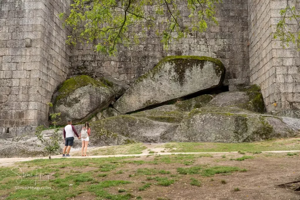Large rocks by the walls of the castle in Guimaraes, Portugal