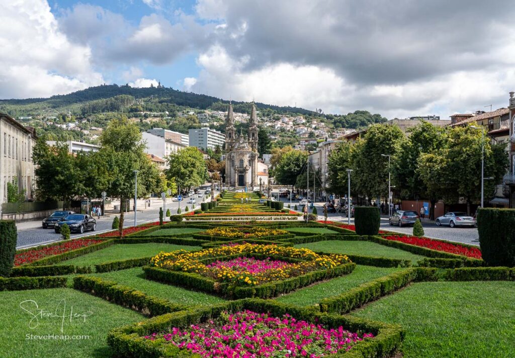 View down the gardens of Largo Republica do Brasil in Guimaraes