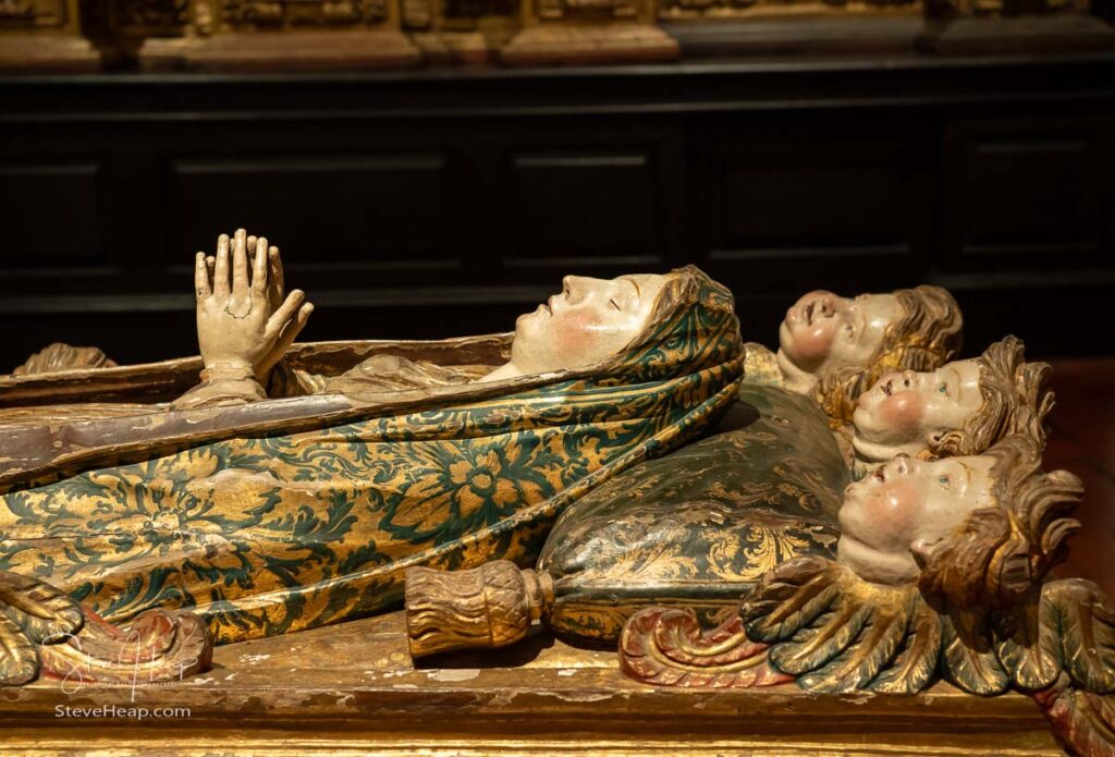 Wooden carving of statue of Virgin Mary in Museu de Alberto Sampaio in Guimaraes