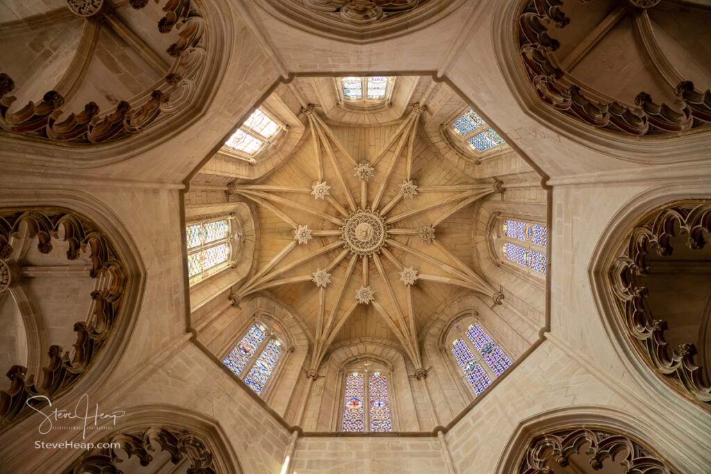 Ceiling and dome of the gothic structure of the Batalha Monastery near Leiria in Portugal