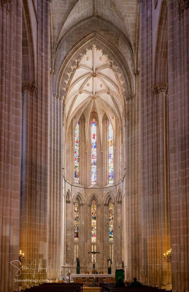  Interior of the gothic structure of the Batalha Monastery near Leiria in Portugal