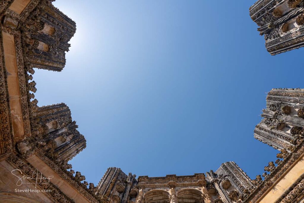 Manueline carvings on columns of the unfinished Chapels of Batalha Monastery near Leiria in Portugal