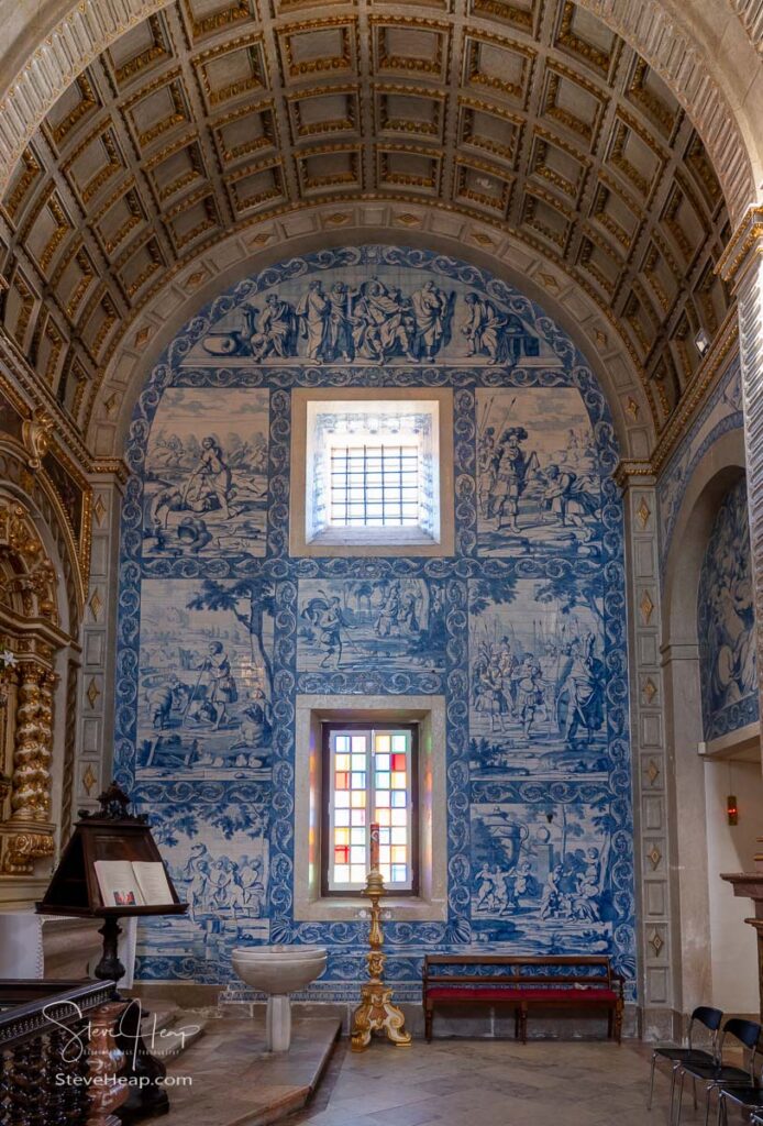 Interior and magnificent azulejo tiling in the Nossa Senhora da Nazare church