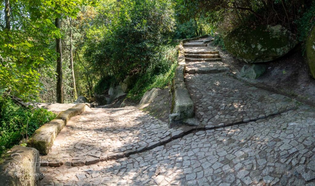 A choice of steep stone paths in the gardens above Sintra in Portugal