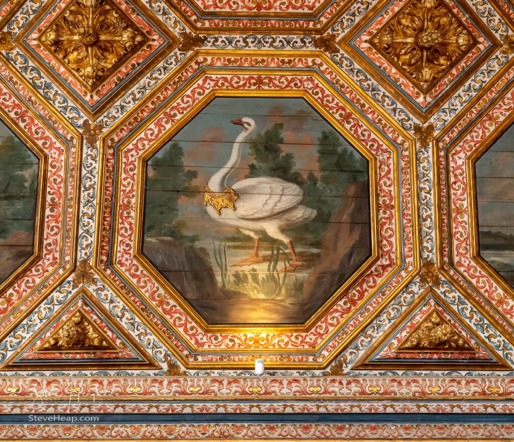 Swan wearing a crown on roof interior of the National Palace in Sintra near Lisbon