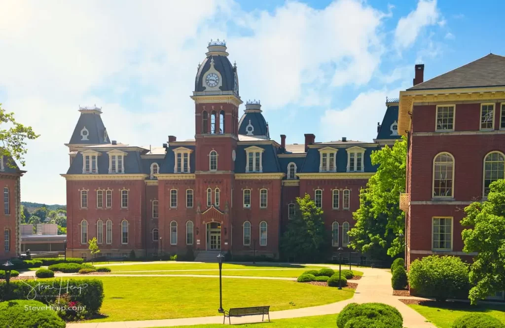 Woodburn Hall and downtown buildings of campus of West Virginia University in Morgantown