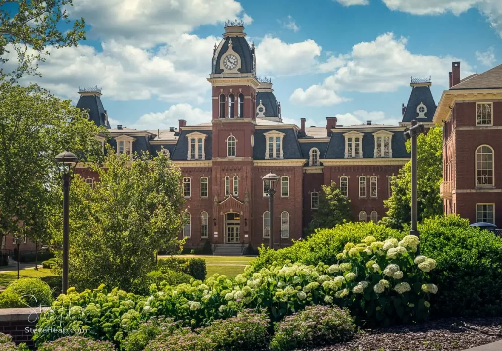 Woodburn Hall and downtown buildings of campus of West Virginia University in Morgantown
