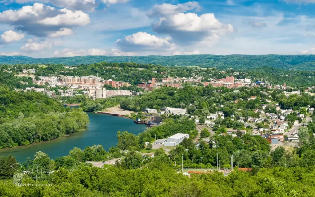 View of the downtown area of Morgantown WV and campus of West Virginia University