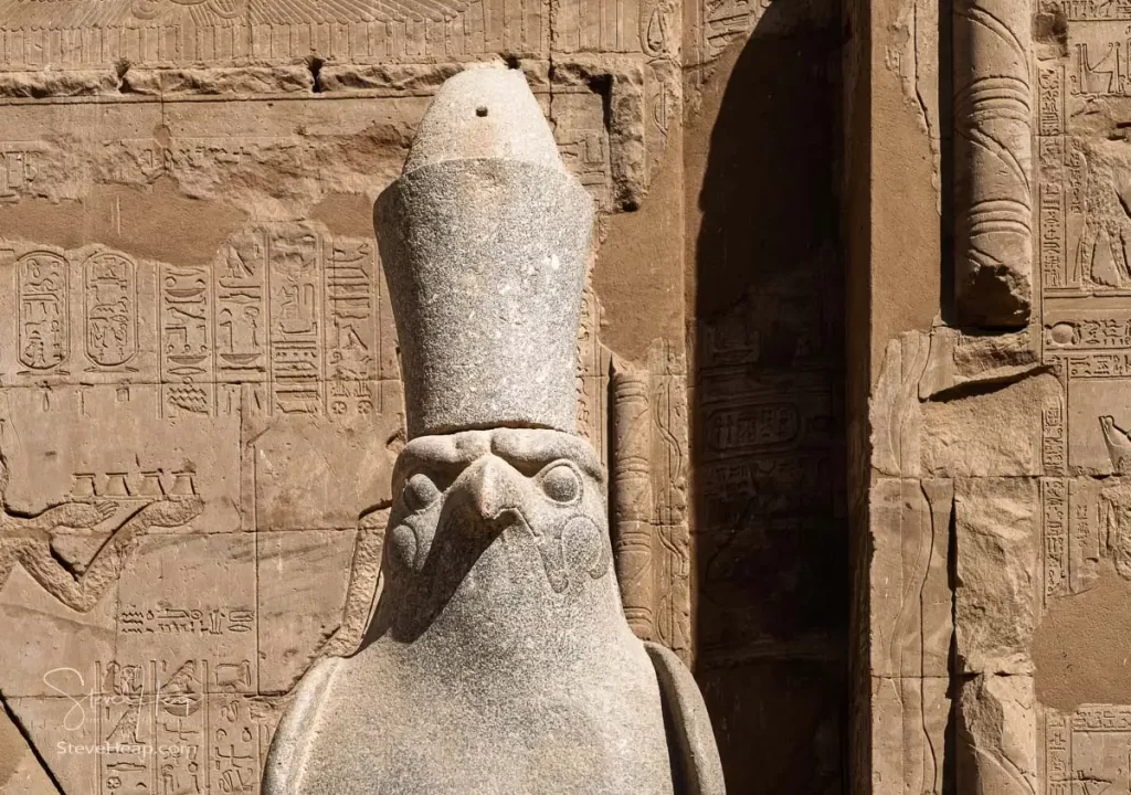 Granite statue of Horus outside the Pylon of the Temple of Edfu