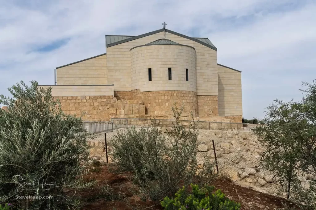 Exterior view of the newly restored Moses Memorial Church at Mount Nebo, an important religious and historical site in Jordan.