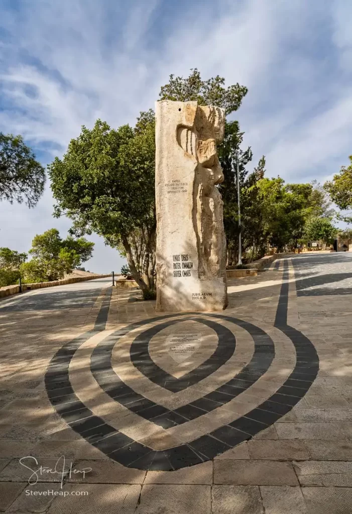 The Book of Love among Nations sculpture at Mount Nebo, a symbol of peace and unity, reflecting the historical significance of the site.