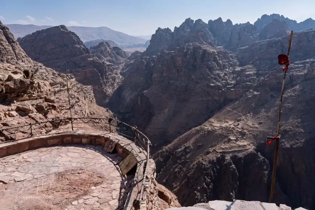 View from the top of the trail to the Monastery of rocky mountain range and gorges